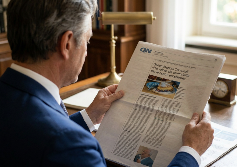 Uomo che legge l'articolo sul giornale.